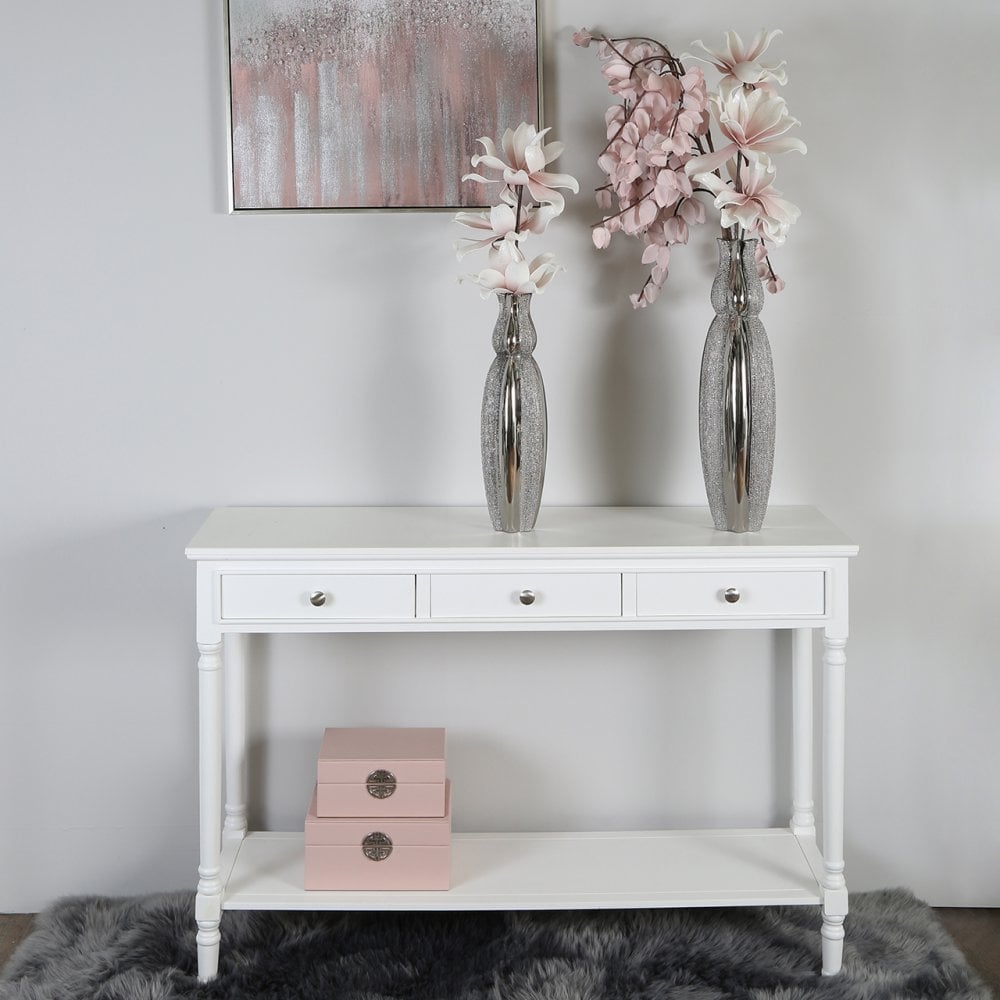 Delta Large 3 Drawer Console Table White - Ball Handle