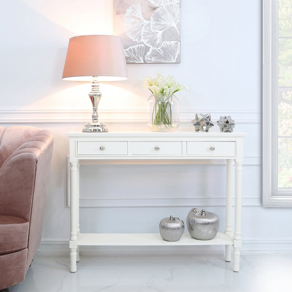 Delta Large 3 Drawer Console Table White - Ball Handle