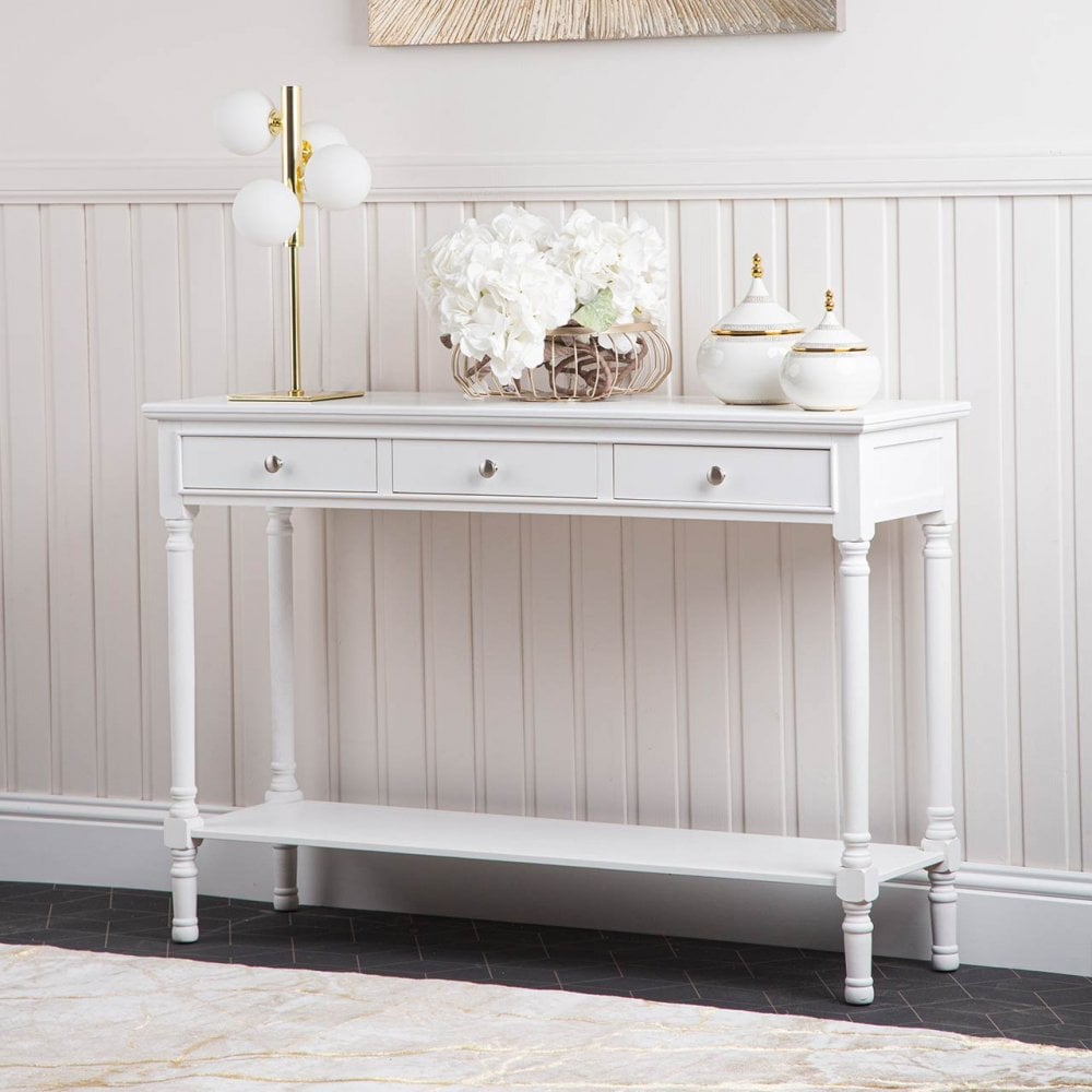 Delta Large 3 Drawer Console Table White - Ball Handle