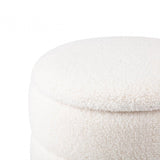 White Boucle Round Storage Stool with Gold Legs - KD