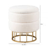White Boucle Round Storage Stool with Gold Legs - KD