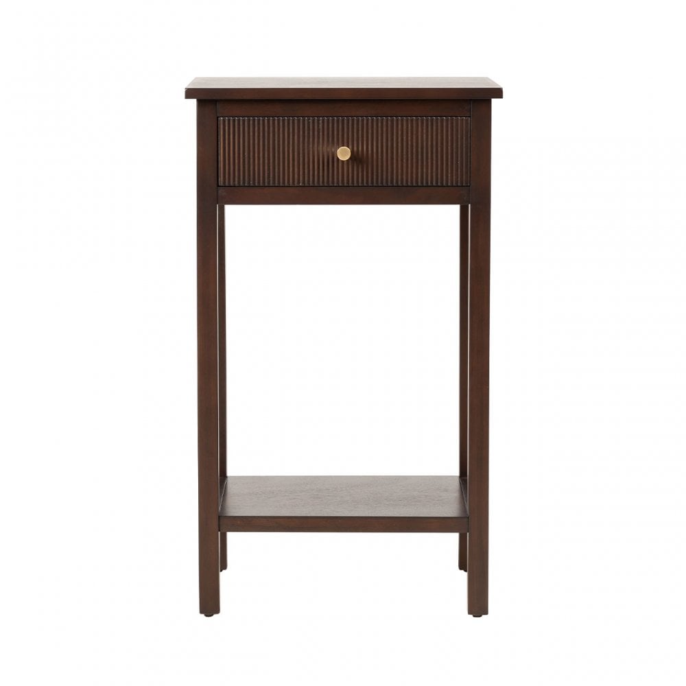 Lindon 1 Drawer End Table Walnut Brown - KD with Gold Handles