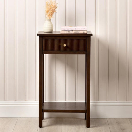 Lindon 1 Drawer End Table Walnut Brown - KD with Gold Handles