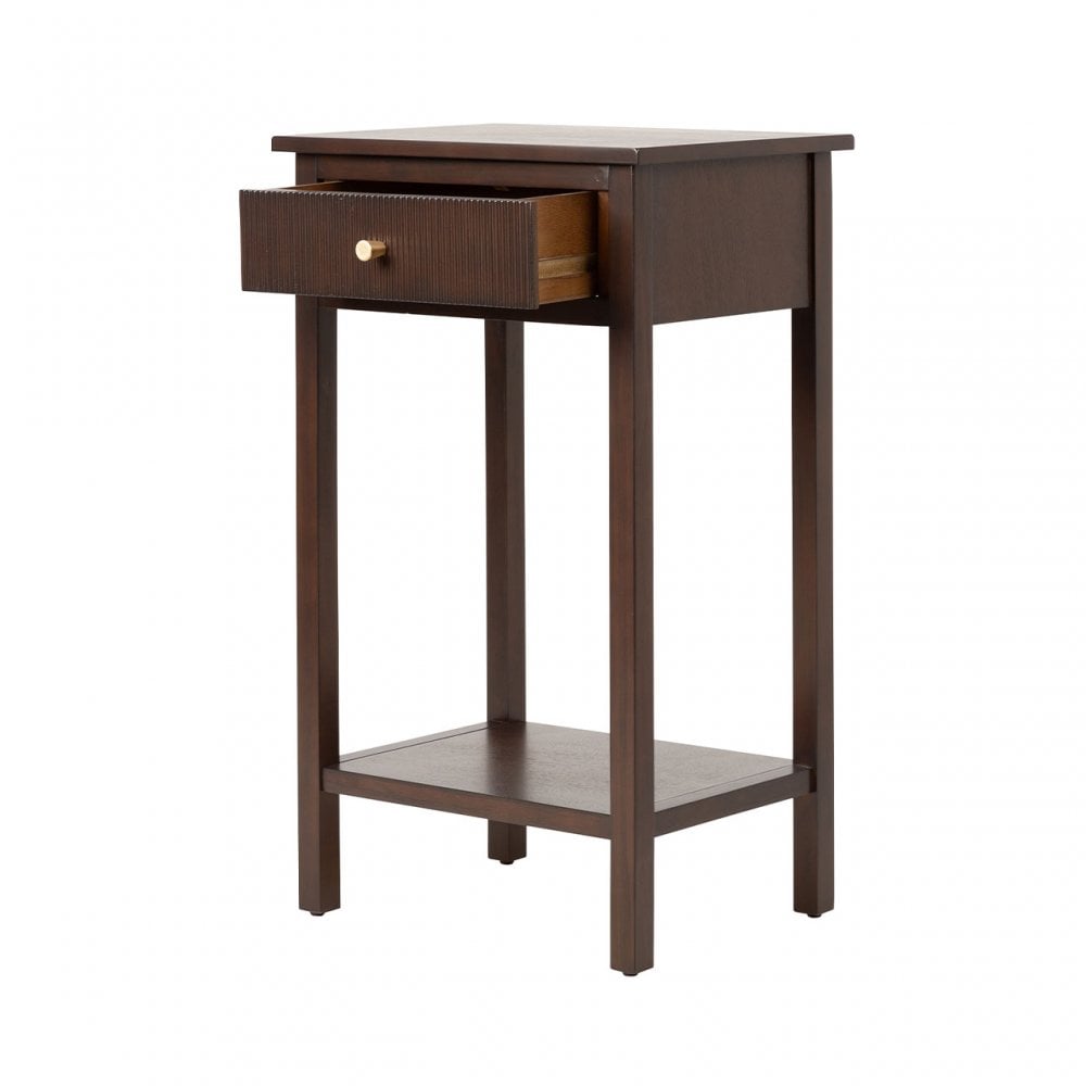 Lindon 1 Drawer End Table Walnut Brown - KD with Gold Handles