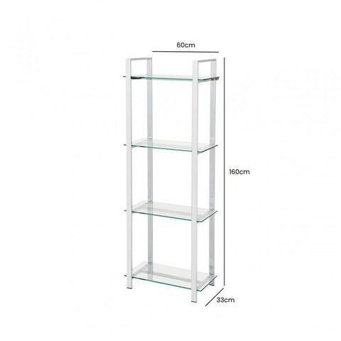 Harry 160cm Chrome and Clear Glass 4 Tier Display Unit - KD