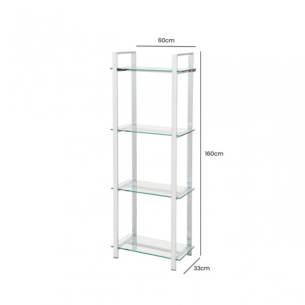 Harry 160cm Chrome and Clear Glass 4 Tier Display Unit - KD