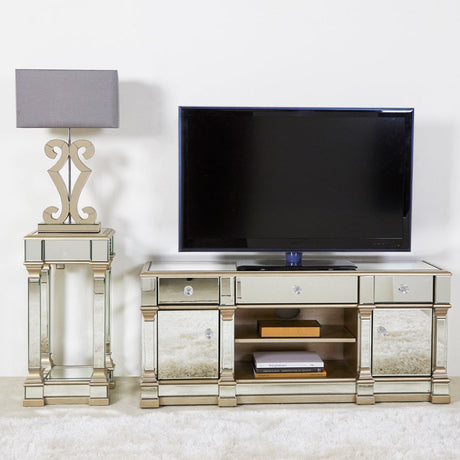Apollo Mirror 2 Door 3 Drawer Entertainment Unit Champagne