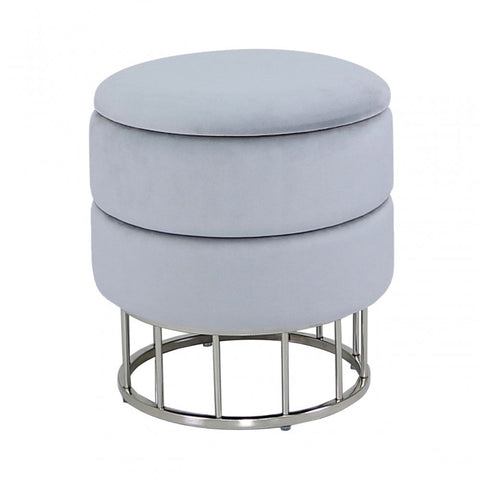 Round Storage Stool Grey Chrome Base