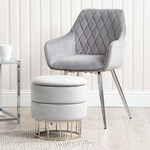 Round Storage Stool Grey Chrome Base