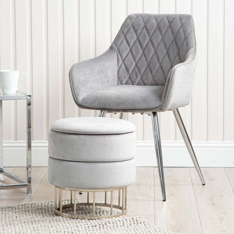 Round Storage Stool Grey Chrome Base