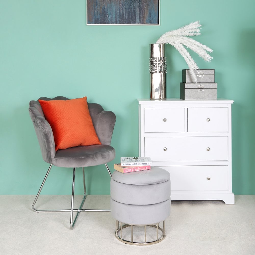 Round Storage Stool Grey Chrome Base