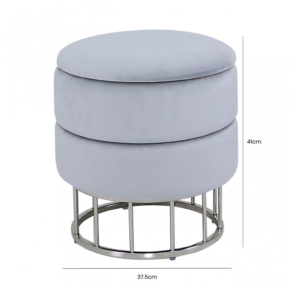 Round Storage Stool Grey Chrome Base