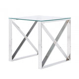 Zenith Stainless Steel End Table Clear Glass Top