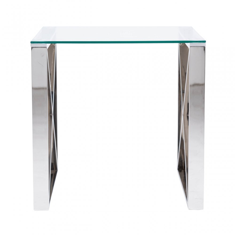 Zenith Stainless Steel End Table Clear Glass Top
