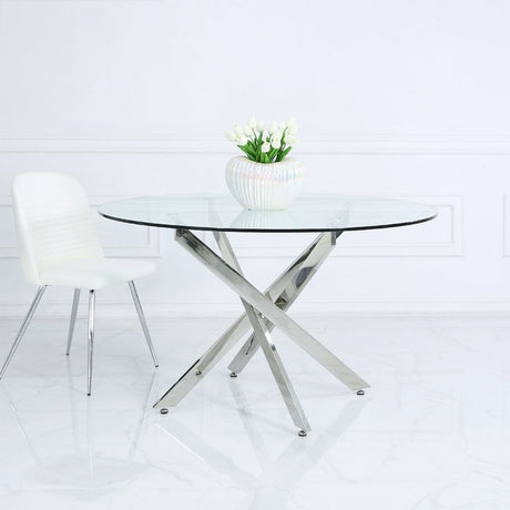 Nova 130cm Chrome And Glass Round Dining Table-2 Parts