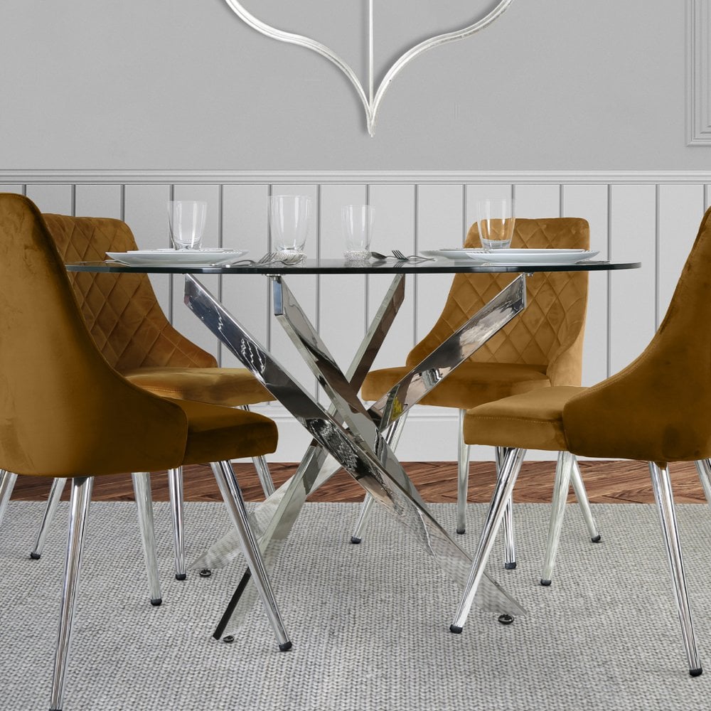 Nova 130cm Chrome And Glass Round Dining Table-2 Parts