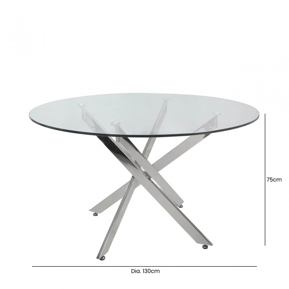 Nova 130cm Chrome And Glass Round Dining Table-2 Parts