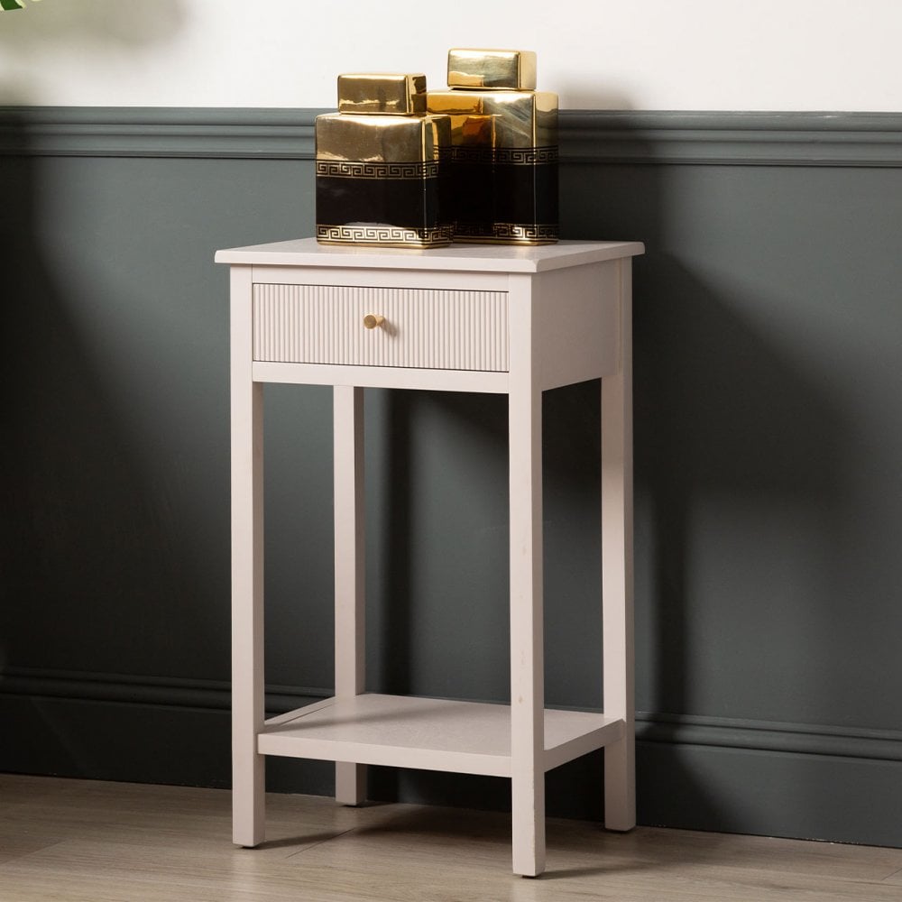 Lindon 1 Drawer End Table Summer Grey - KD includes 2 sets of Handle in Nickel and Gold