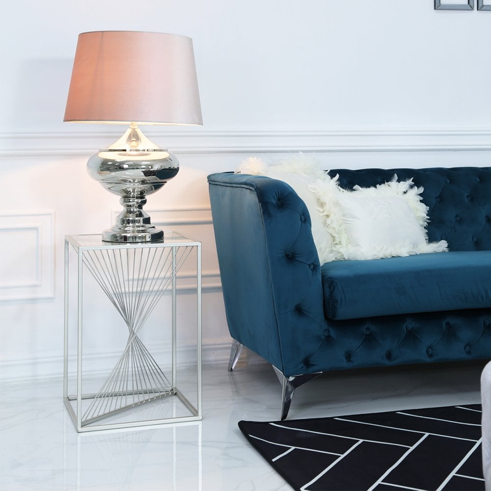 Luna Silver Metal End Table Clear Glass Top