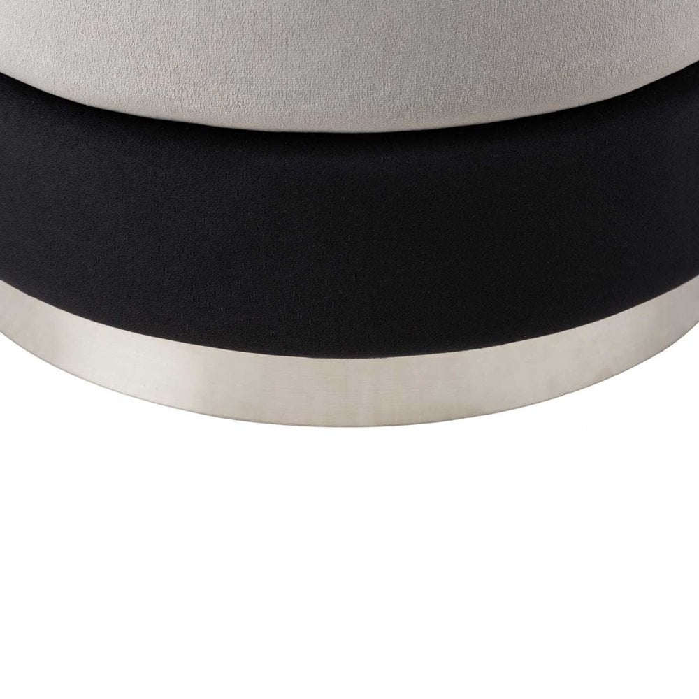 Black and Grey Round Ottoman with Chrome Base