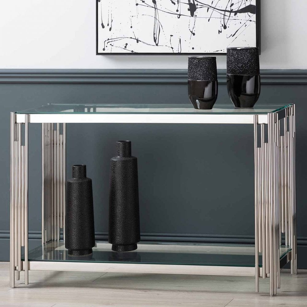 Cohen Steel Tubes &amp; Clear Glass Console Table