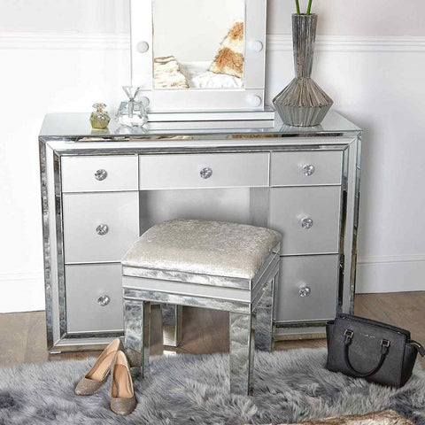 Manhattan 7 Drawer Dressing Table Grey Clear