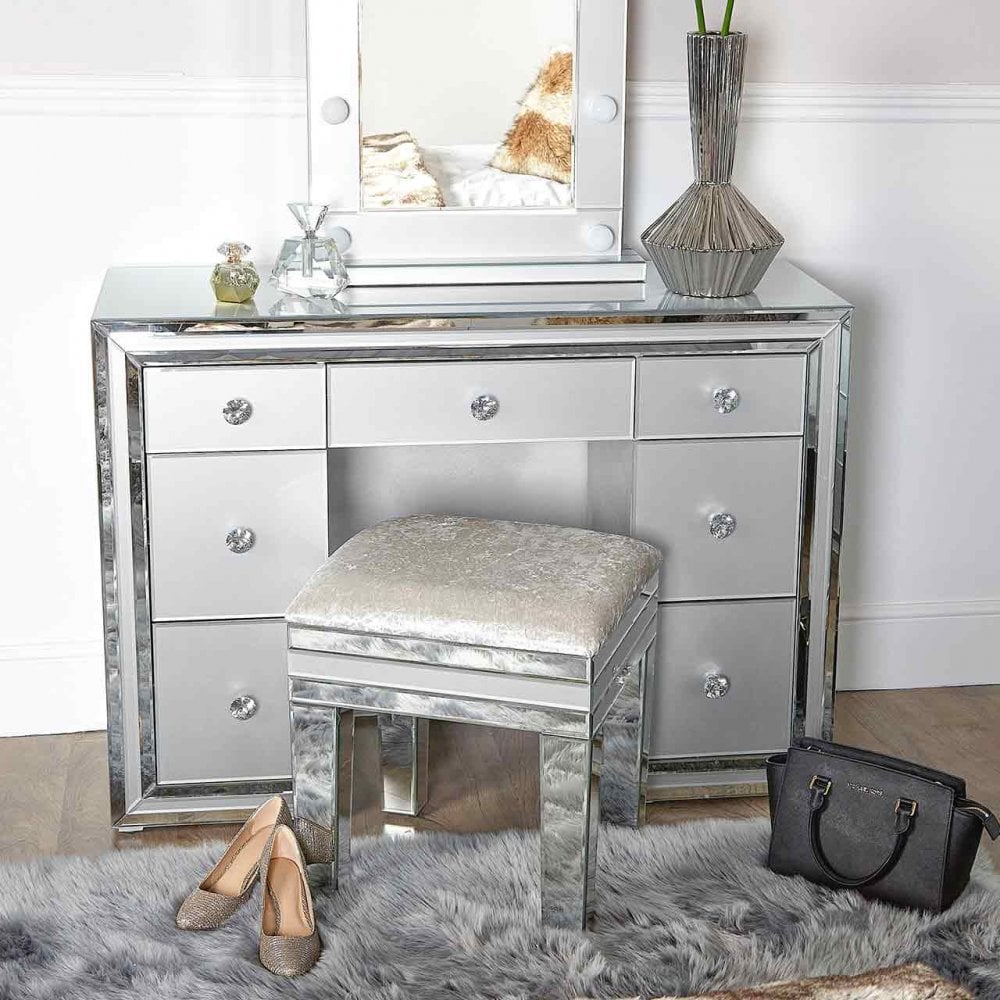 Manhattan 7 Drawer Dressing Table Grey Clear