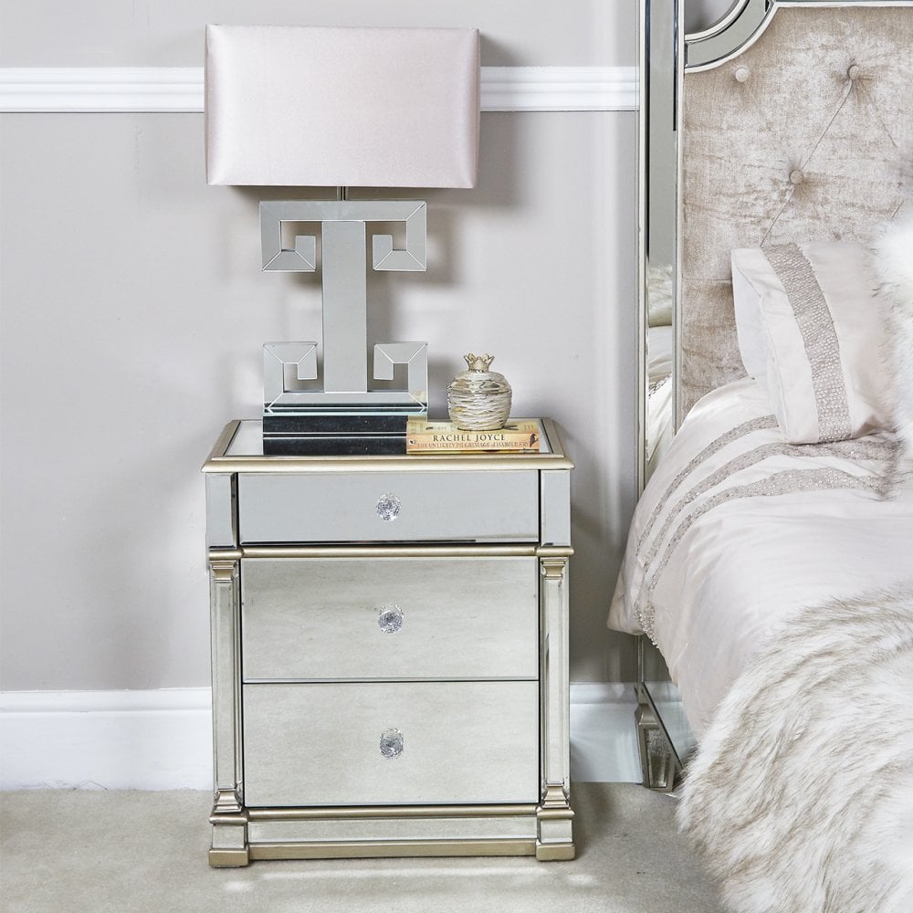 Apollo 3 Drawer Mirror Cabinet Champagne