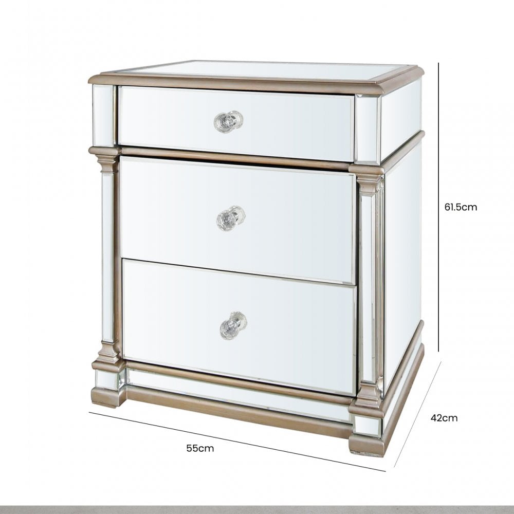 Apollo 3 Drawer Mirror Cabinet Champagne