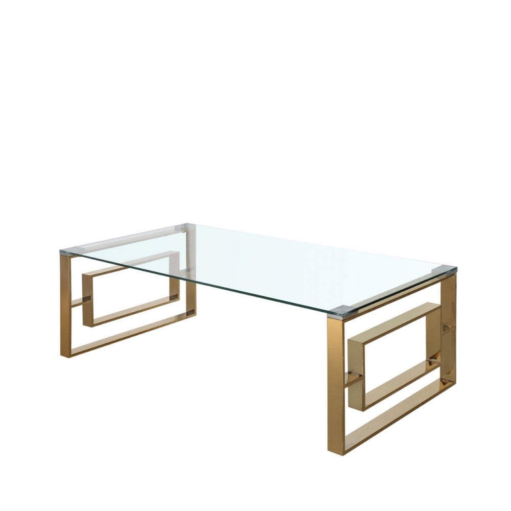 Apex Gold Metal Coffee Table Clear Glass Top