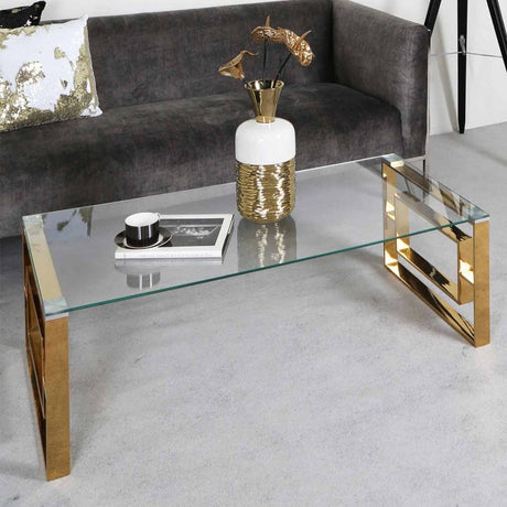 Apex Gold Metal Coffee Table Clear Glass Top