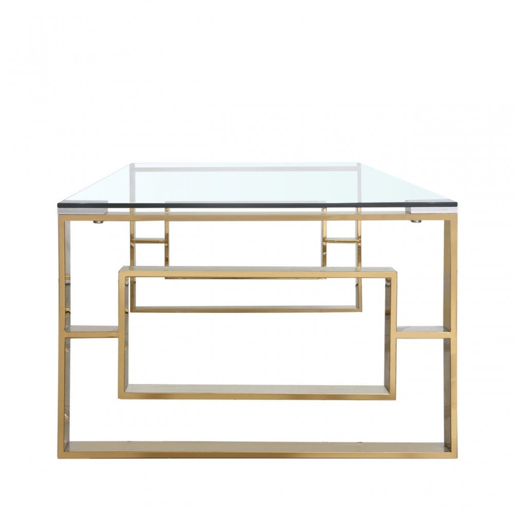 Apex Gold Metal Coffee Table Clear Glass Top