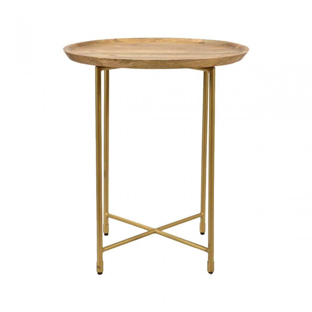 Mira Natural Wood And Gold End Table