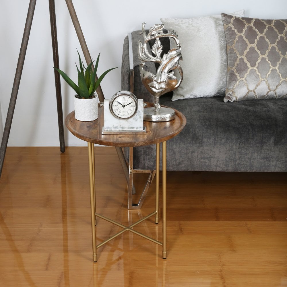 Mira Natural Wood And Gold End Table