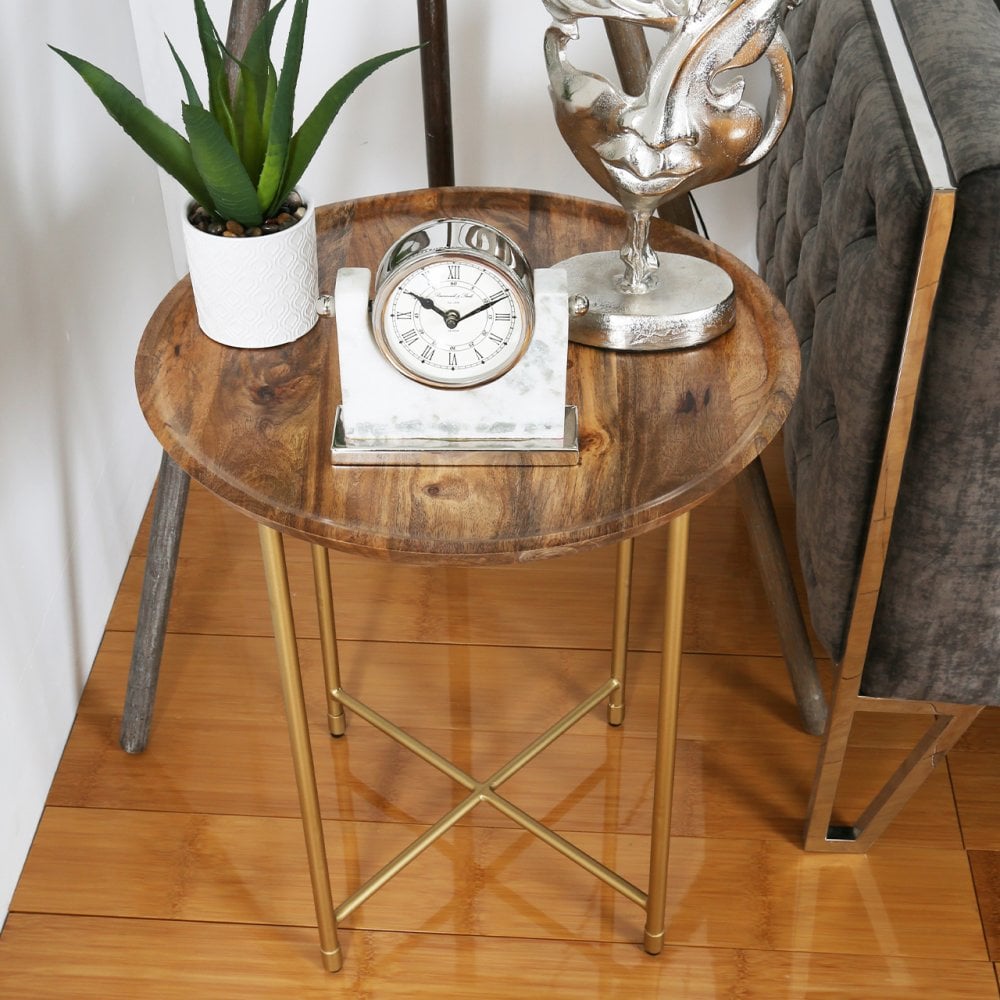 Mira Natural Wood And Gold End Table