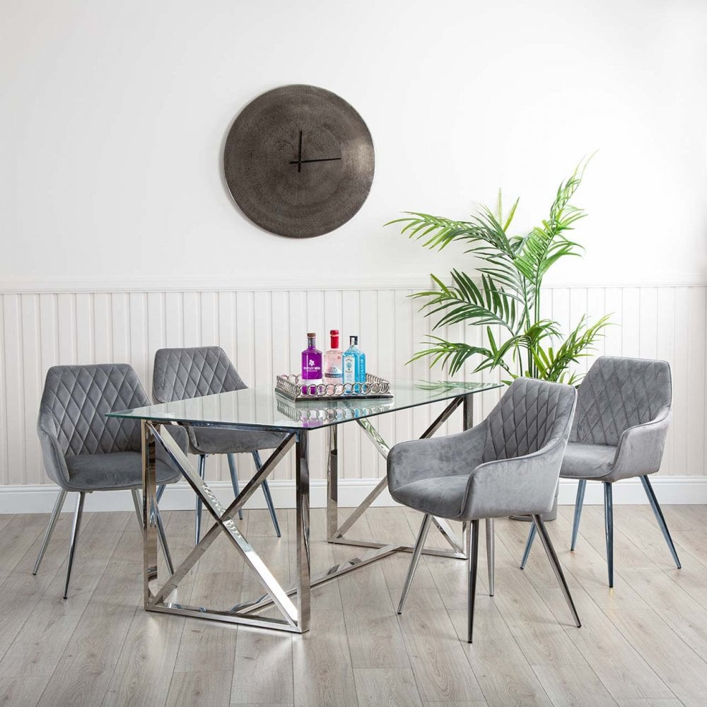 Zenith Stainless Steel Dining Table Glass Top - 2 Parts