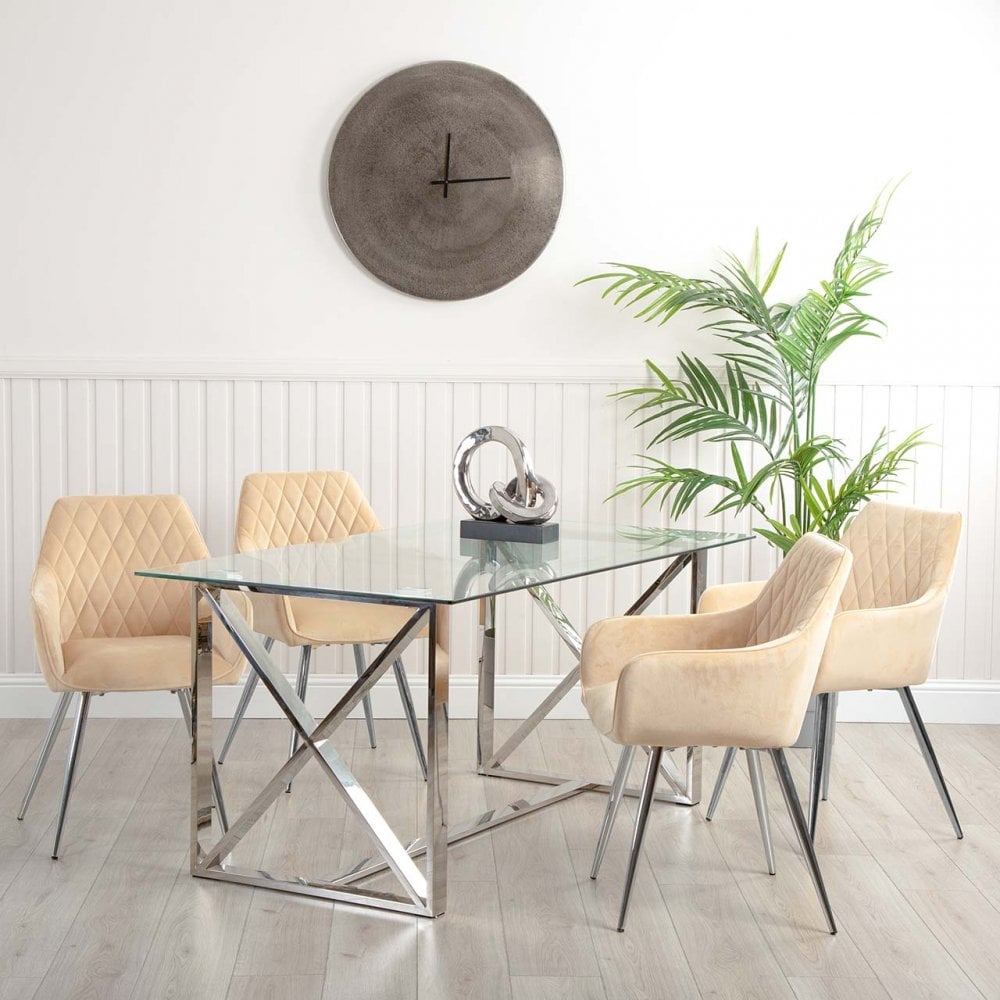 Zenith Stainless Steel Dining Table Glass Top - 2 Parts