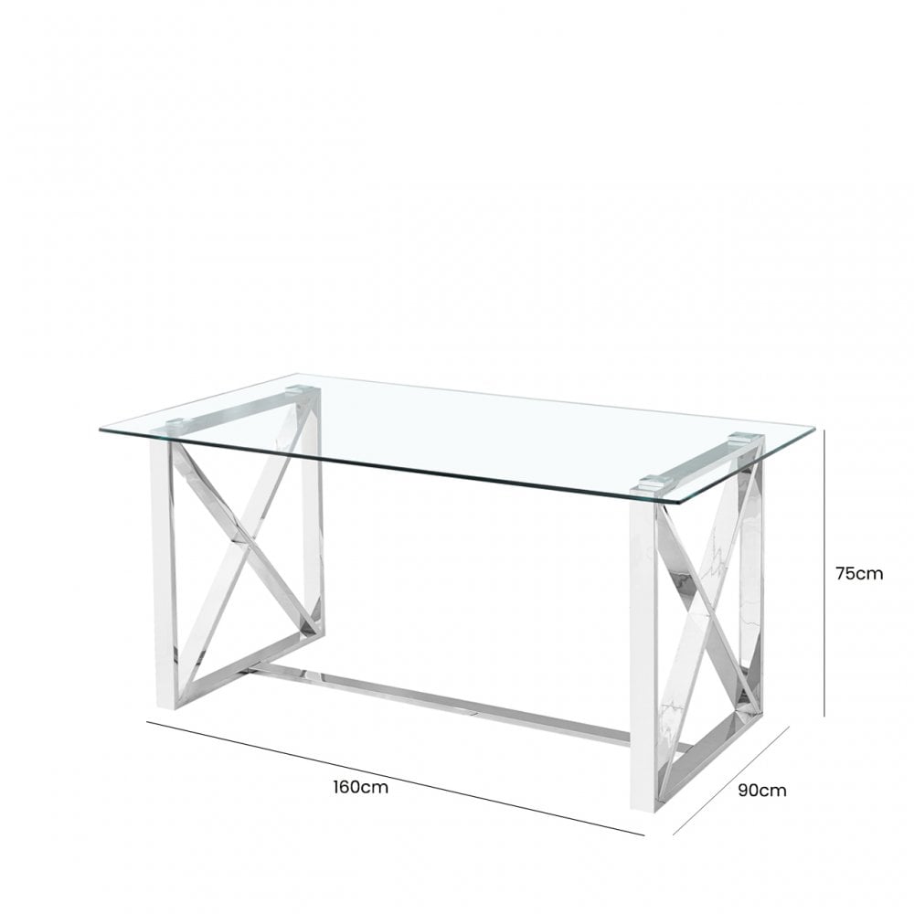 Zenith Stainless Steel Dining Table Glass Top - 2 Parts