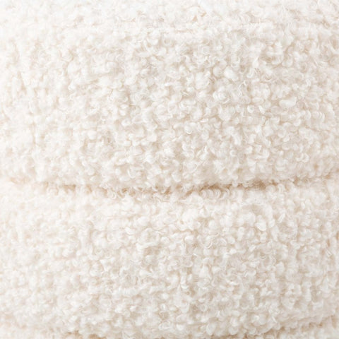 White Boucle Round Ottoman with Chrome Base