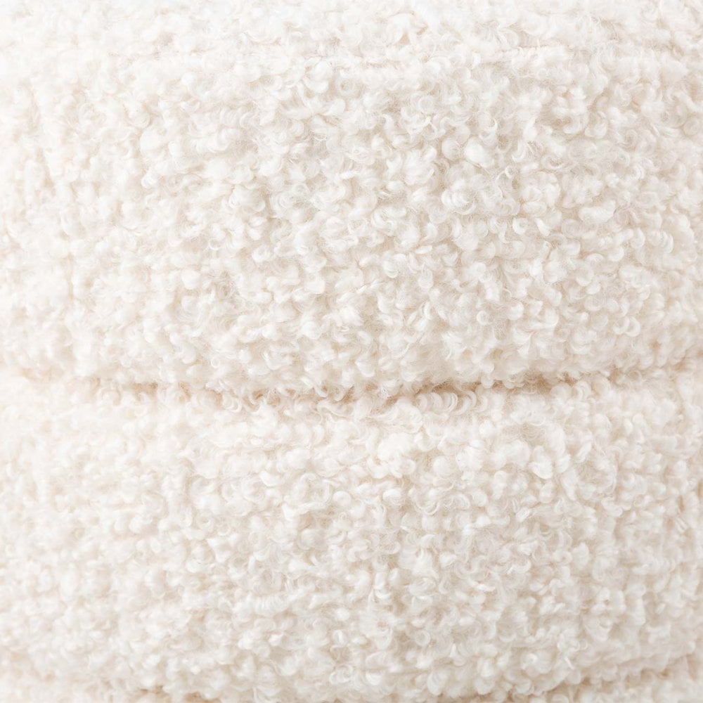 White Boucle Round Ottoman with Chrome Base
