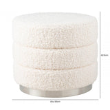 White Boucle Round Ottoman with Chrome Base