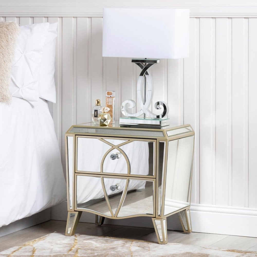 Pristina 2 Drawer Mirror Cabinet Champagne