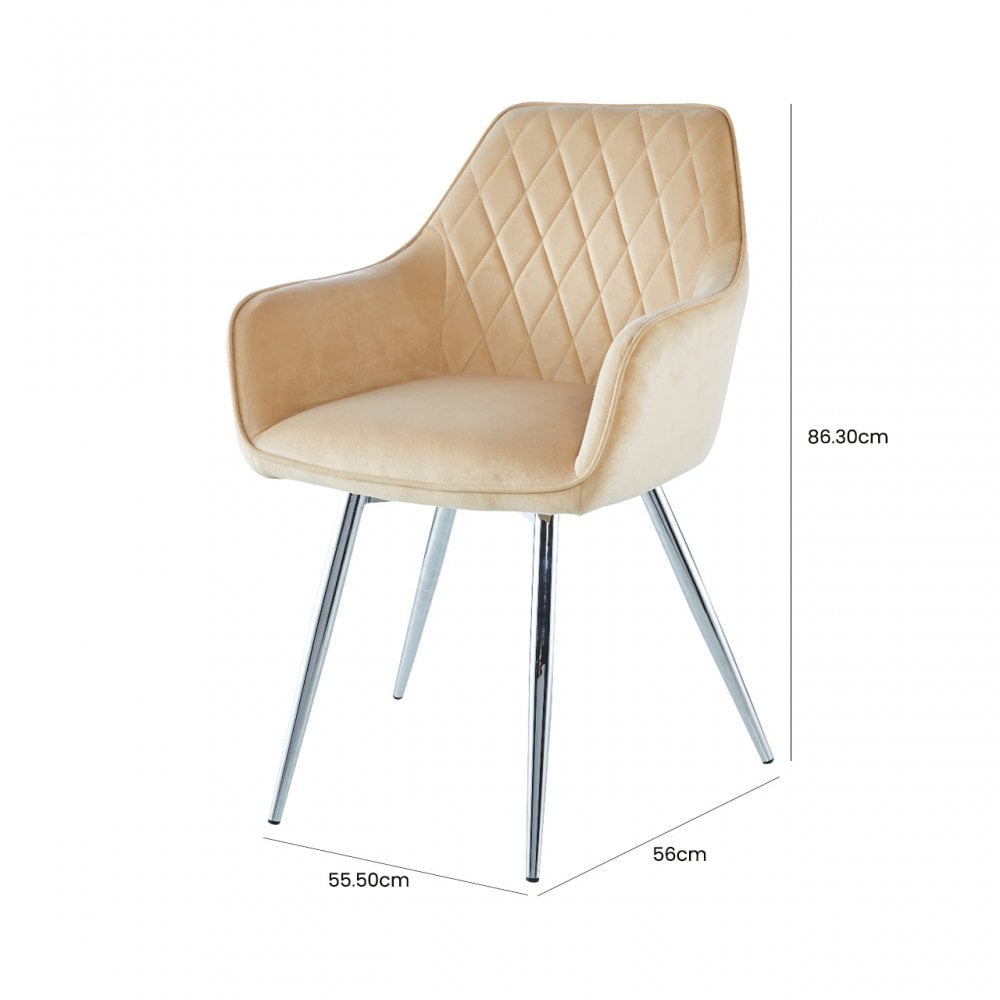 Quinn Dining Chair Champagne Velvet With Chrome Legs