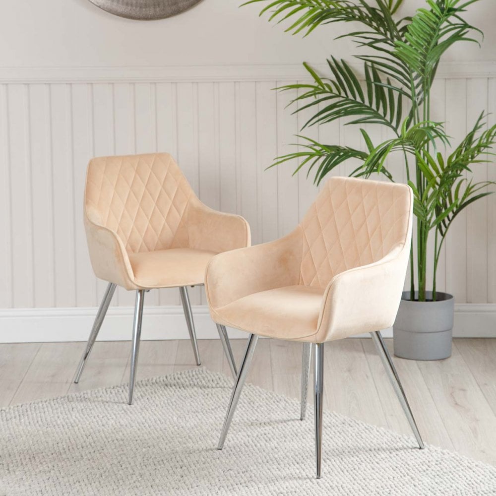 Quinn Dining Chair Champagne Velvet With Chrome Legs