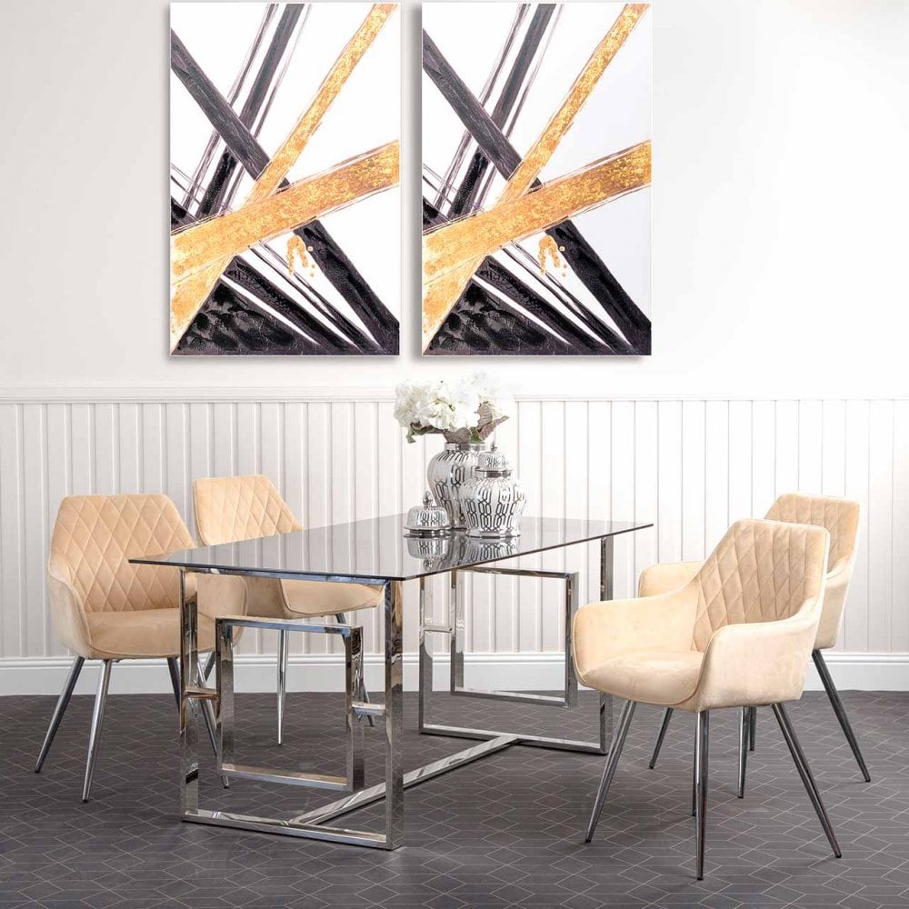 Quinn Dining Chair Champagne Velvet With Chrome Legs