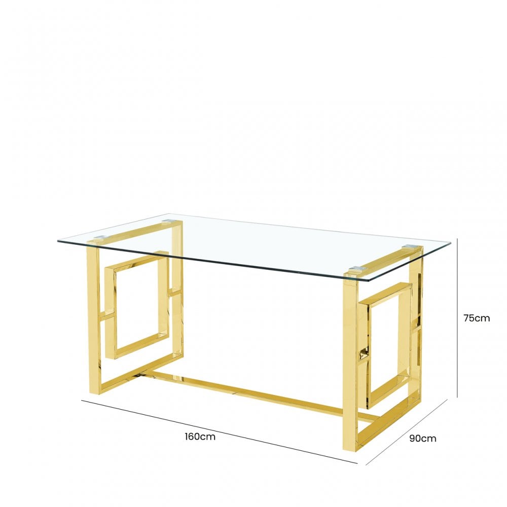 Apex Gold Metal Dining Table Glass Top - 2 Parts