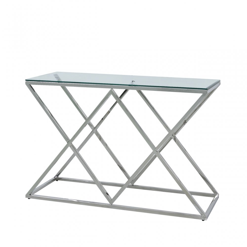Imperia Stainless Steel Console Table Glass Top