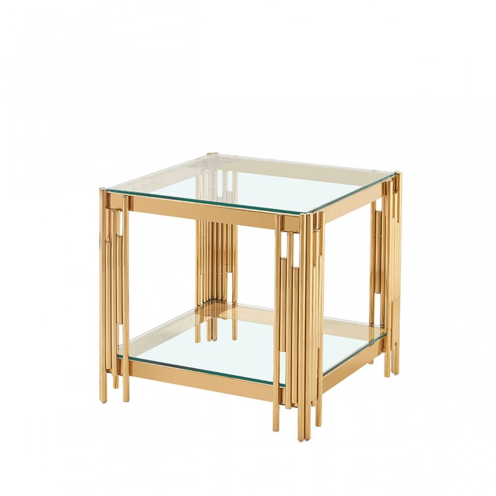 Cohen Gold Steel Tubes &amp; Clear Glass End Table