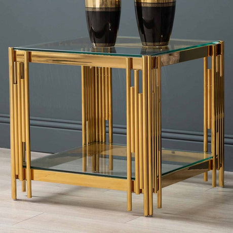 Cohen Gold Steel Tubes &amp; Clear Glass End Table
