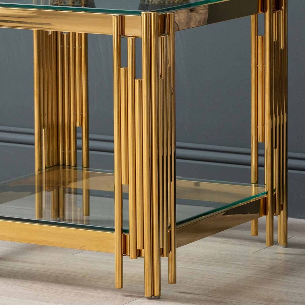 Cohen Gold Steel Tubes &amp; Clear Glass End Table